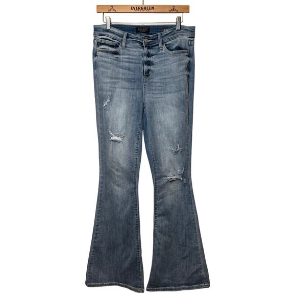 Judy Blue Los Angeles Flare Denim Jeans Distressed High Rise Size 9/29 - Picture 1 of 11
